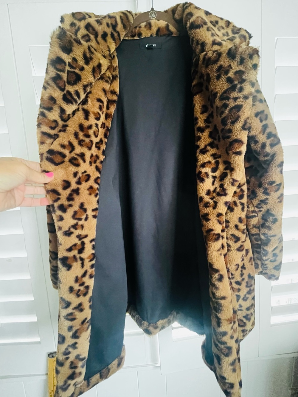 Leopard Print Teddy Coat - Brown Faux Fur Jacket - Picture 4 of 5